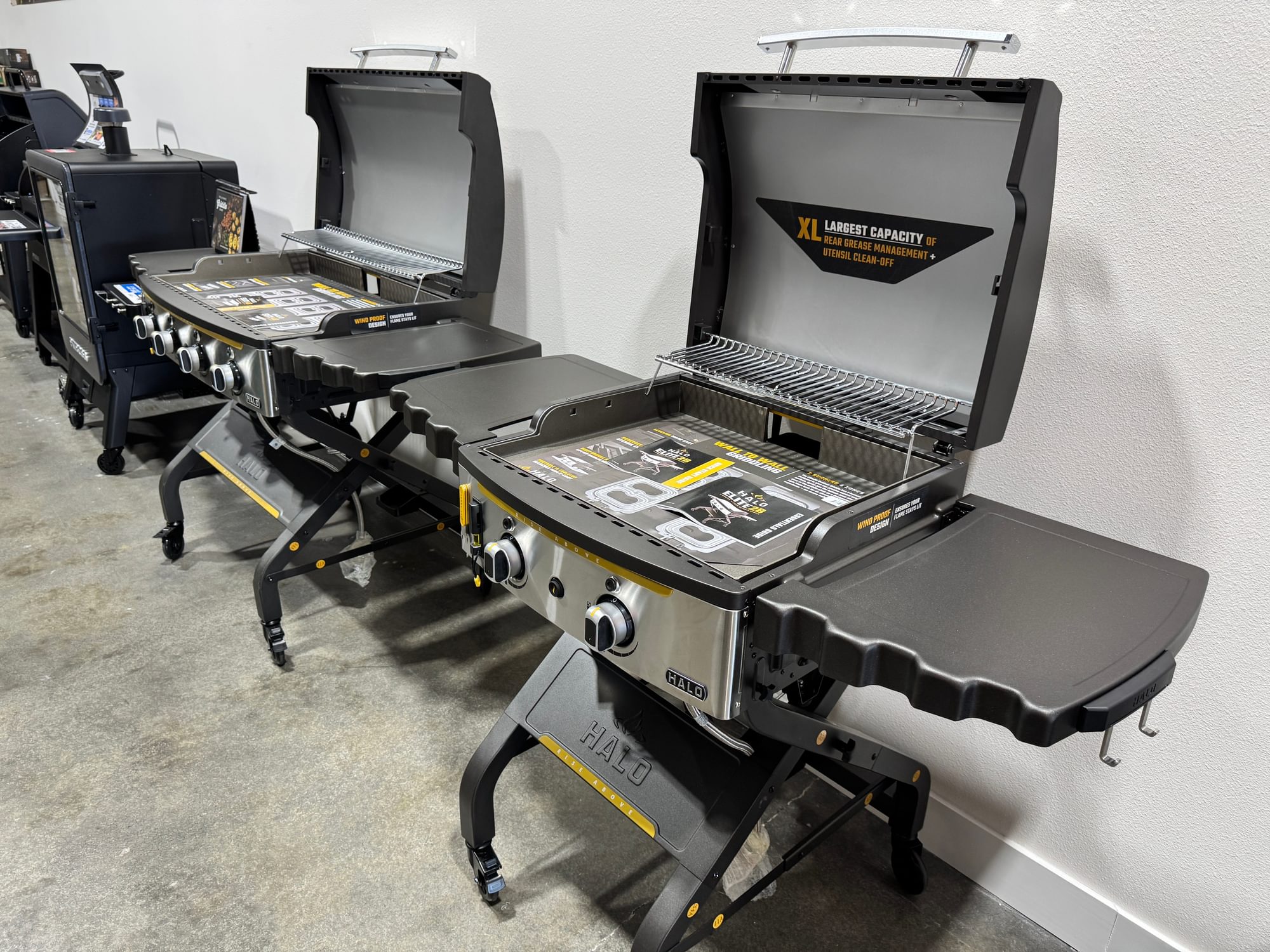 Halo griddles with their lids open.